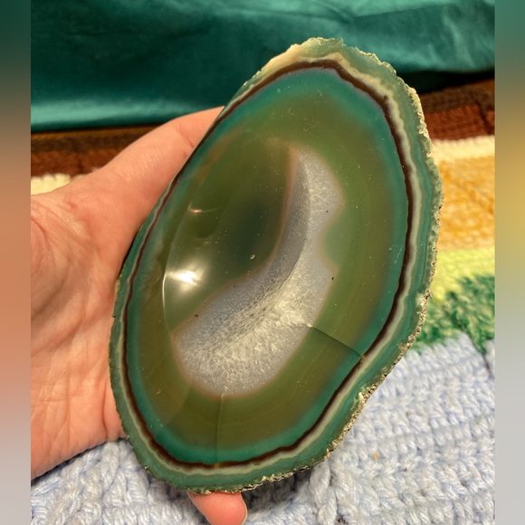 Vintage Green Agate Slice Crystal Geode Rock Piece Decor - Picture 5 of 16